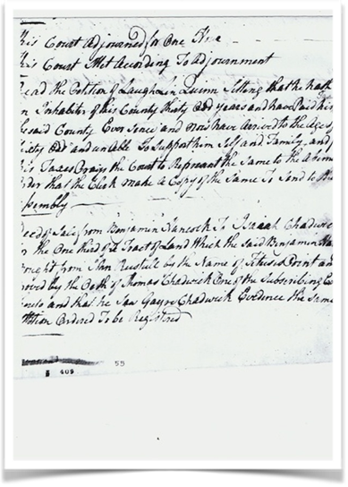 1772 Carteret County court record containing Laughlin Quinn's tax exemption plea